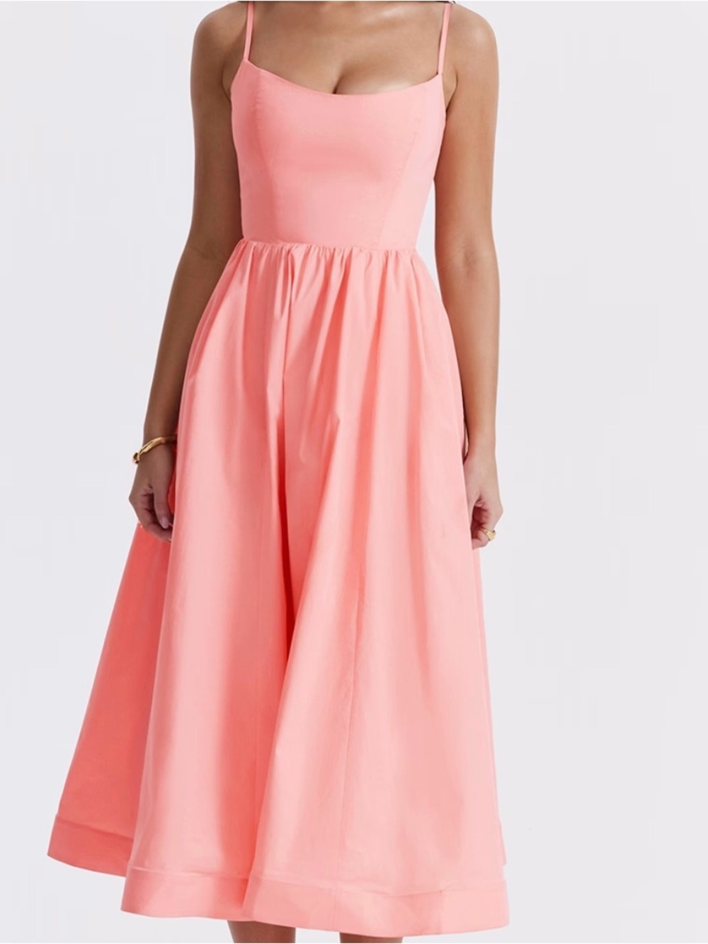 House of CB Lolita Apricot Pink Cotton Corset Midi Dress Size L